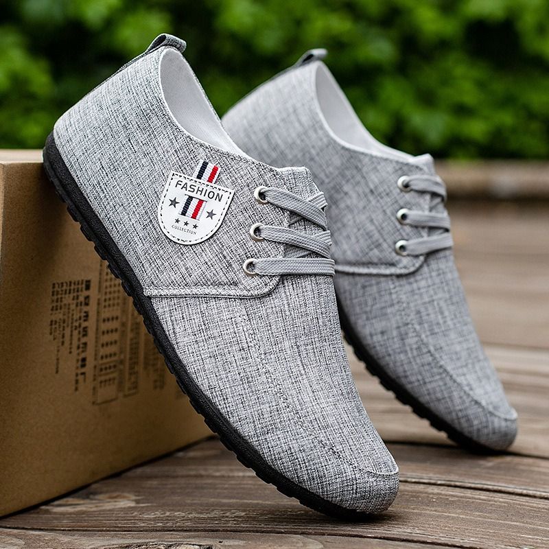 ASSKLO men's shoes bean Shoes canvas shoes soft soled Man Sneakers Sports Casual Flat Loafers rubber flats shoe slip on feet lazy shoes youth trendy shoesrunning shoes sole Breathable lightweigh Grey