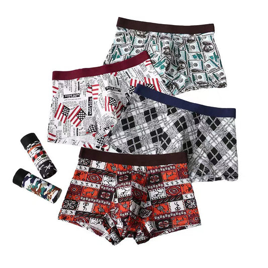 4Pcs Men's Underwear Men's Clothes Underwear Men's Boxer Briefs Ice Silk Underpants Fashion Personalized Print Men's Clothing Underwear