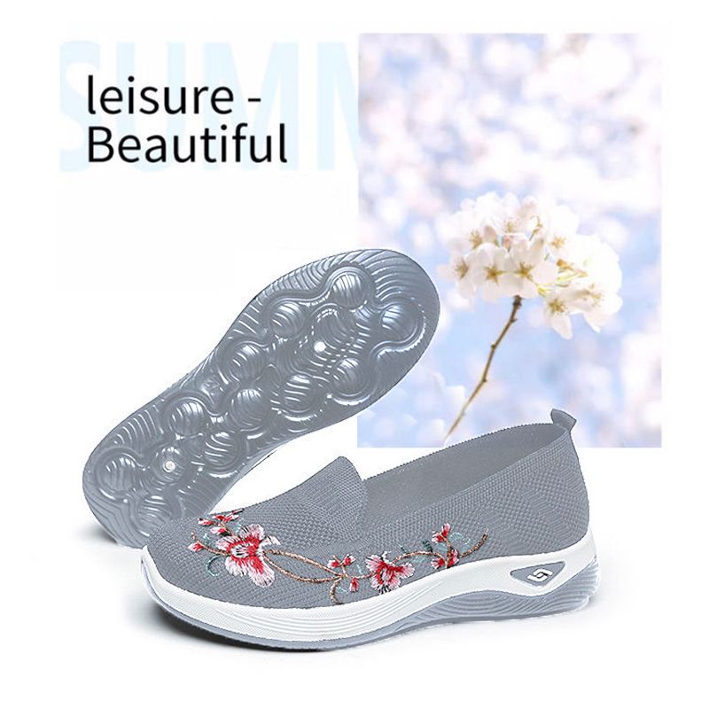 Size 38-41 Women's gray shoes mother walking shoes students sneakers embroidered gym girls travel shoes ladies mesh sport casual fashion running shoes grey