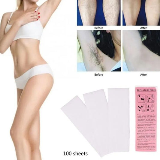Depilatory Paper,100 Sheet Hair Removal Wax Paper Strips ,Disposable Professional Hair Removal Tool Non-woven Waxing Strips