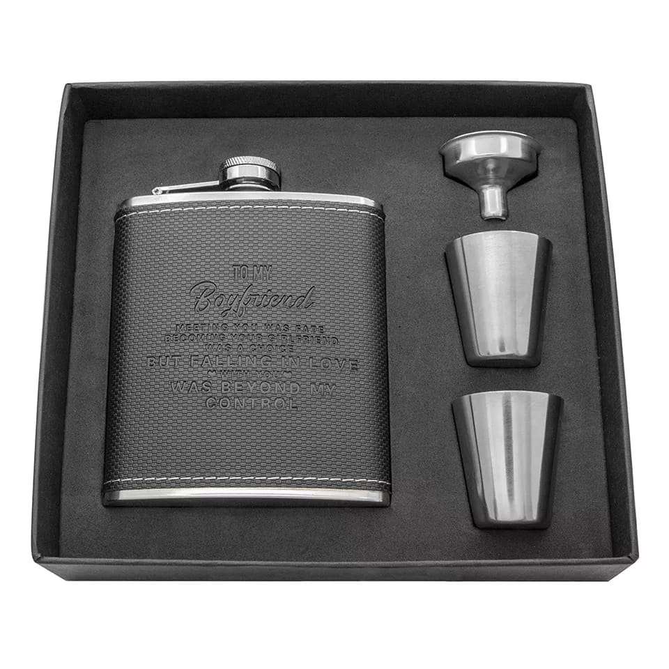 Hip Flask Gift Set covered black PU leather | s Shop