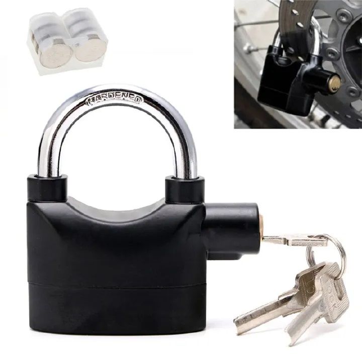 Smart Alarm Lock Security Padlock Siren Home Tools Household Sensors Alarms Lock Aluminum Alloy Anti-Theft Lock Warehouse Door Lock Bicycle Motorcycle Disc Brake Lock Anti-Theft Lock 6 Batteries 3 key