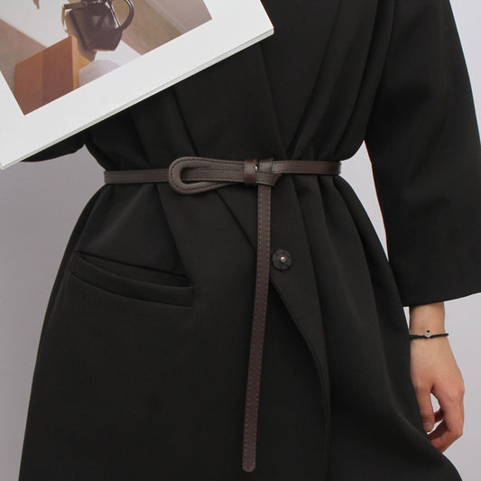 Thin belt, women's versatile, knotted, embellished, belt, fashion coat with dress, sweater, waist tie