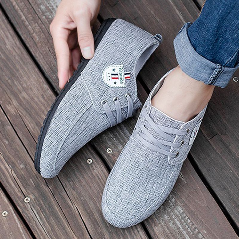 ASSKLO men's shoes bean Shoes canvas shoes soft soled Man Sneakers Sports Casual Flat Loafers rubber flats shoe slip on feet lazy shoes youth trendy shoesrunning shoes sole Breathable lightweigh Grey