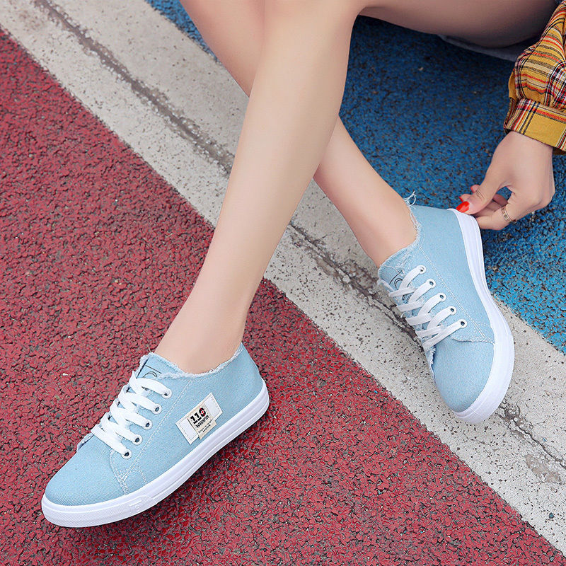 ASSKLO rubber flat shoes canvas shoes sports shoes classic women's shoes ladies shoes slip resistant breathable denim casual shoes running shoes student girl sneakers fashion gifts black blue white