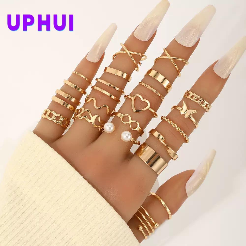 22PCS Women's Butterfly Rings Opening Multioint Rings Set Love Rings Female High Quality Accessories Women's Jewelry Set Used For Shooting Props Or Daily Wear