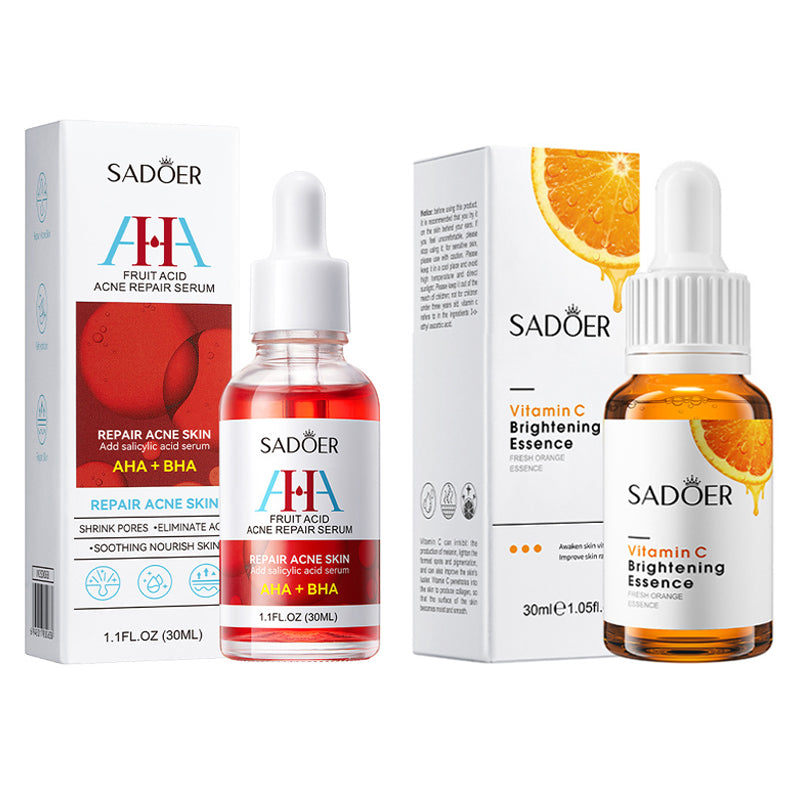 2 Pieces, Vitamin C Face Brightening Serum & AHA + BHA Acne Skin Repair Serum, Removes Acne,Whiten Black Spots, can Combine With Vitamin C, Get rid of Acne Marks and Pimples, Moi 30ml each