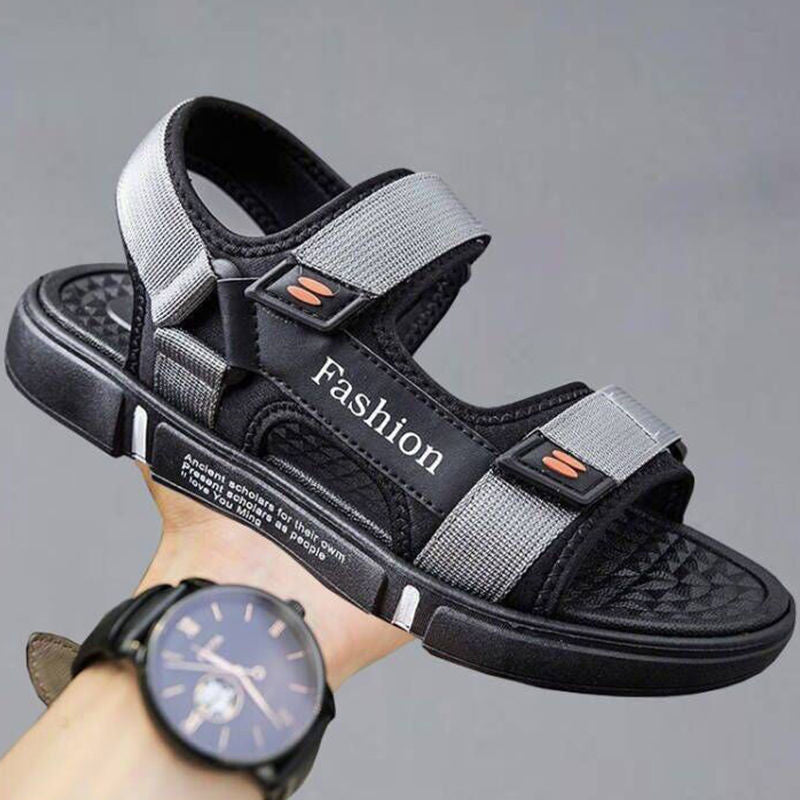 ASSKLO Large Size Men's sandals New fashion summer men's wear-resistant non-slip anti-odor driving shoes can soak couple beach shoes open shoes Black Grey shoes