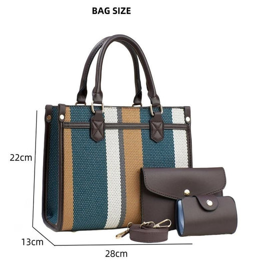 Mateamoda Vintage-Inspired Multi-Tone Structured Tote Set Crossbody Bag Underarm Handbag