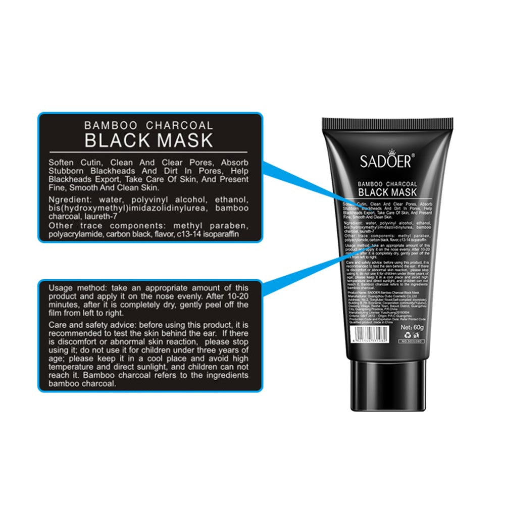 SADOER Blackhead removing, pore shrinking, acne removing, nasal mask for deep cleaning, tear off, facial mask for men and women
