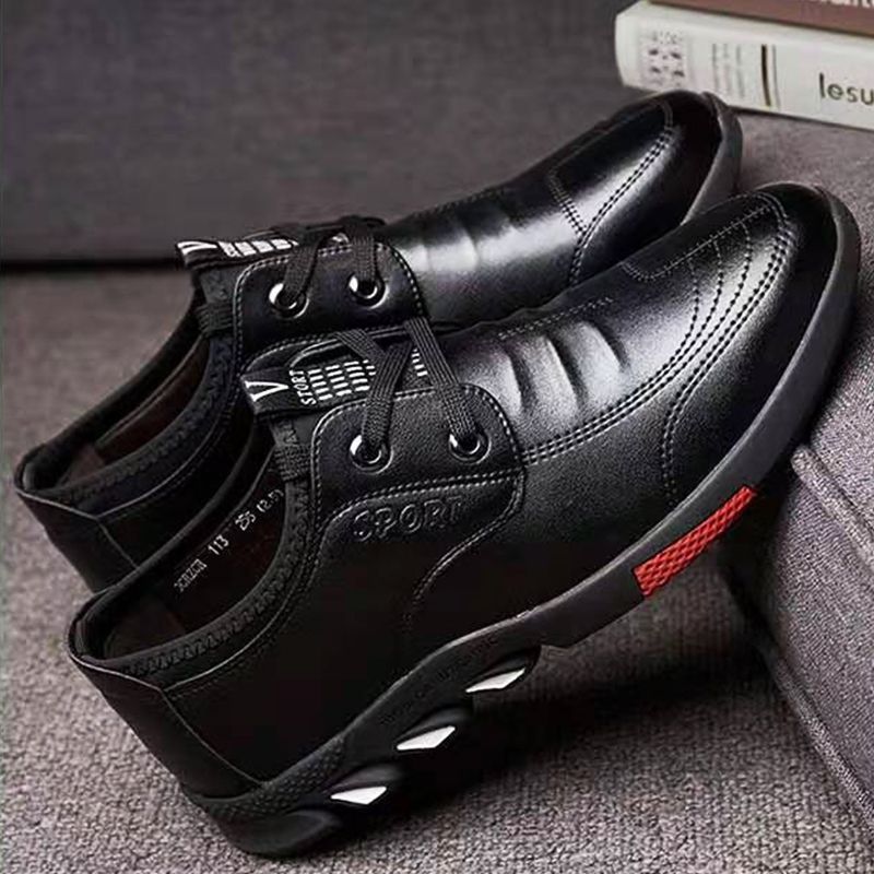 ASSKLO PU leather shoes men's leather casual shoes sport sneaker footwear business leather shoes men's leather shoes dress shoes lace-up shoes fashion versatile casual shoes driving shoes men Black