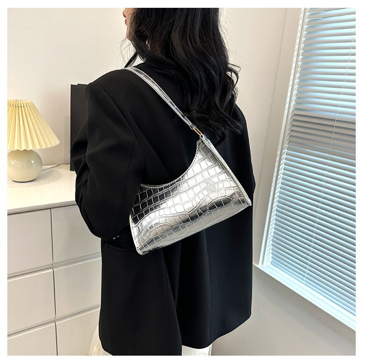 Fashion PU Leather Bags for Women Alligator Pattern Armpit Handbags Female Small Underarm Messenger Bag Purse Shoulder Bags