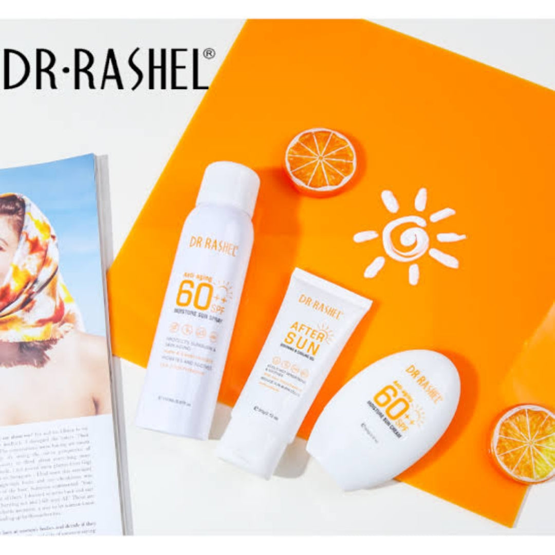 Dr. Rashel Sun Cream + Sun Spray + After Sun - Anti-aging Moisture Sun Cream SPF 60++ & Anti Aging Moisture Sun Spray SPF 60 ++ & After Sun Soothing Cooling Gel Protection UVA UVB Sunscreen Set