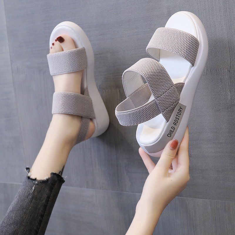ASSKLO New Sandals Women Ins Soft Sole Elastic Band Korean Version Wild Sports Women's Shoes Tide ladies shoes girls shoes Pregnant women's shoes Maternity shoes Open Shoes Grey Black
