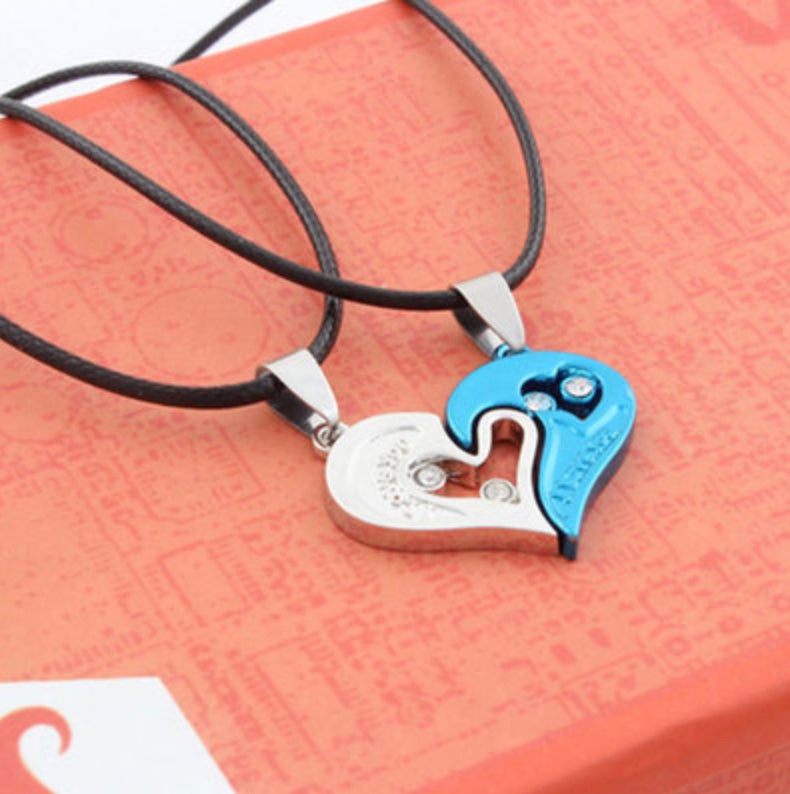 2 Pieces/Set Couple Heart Crystal Necklaces love necklace,lover necklace