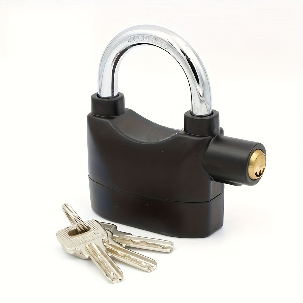 Smart Alarm Lock Security Padlock Siren Home Tools Household Sensors Alarms Lock Aluminum Alloy Anti-Theft Lock Warehouse Door Lock Bicycle Motorcycle Disc Brake Lock Anti-Theft Lock 6 Batteries 3 key