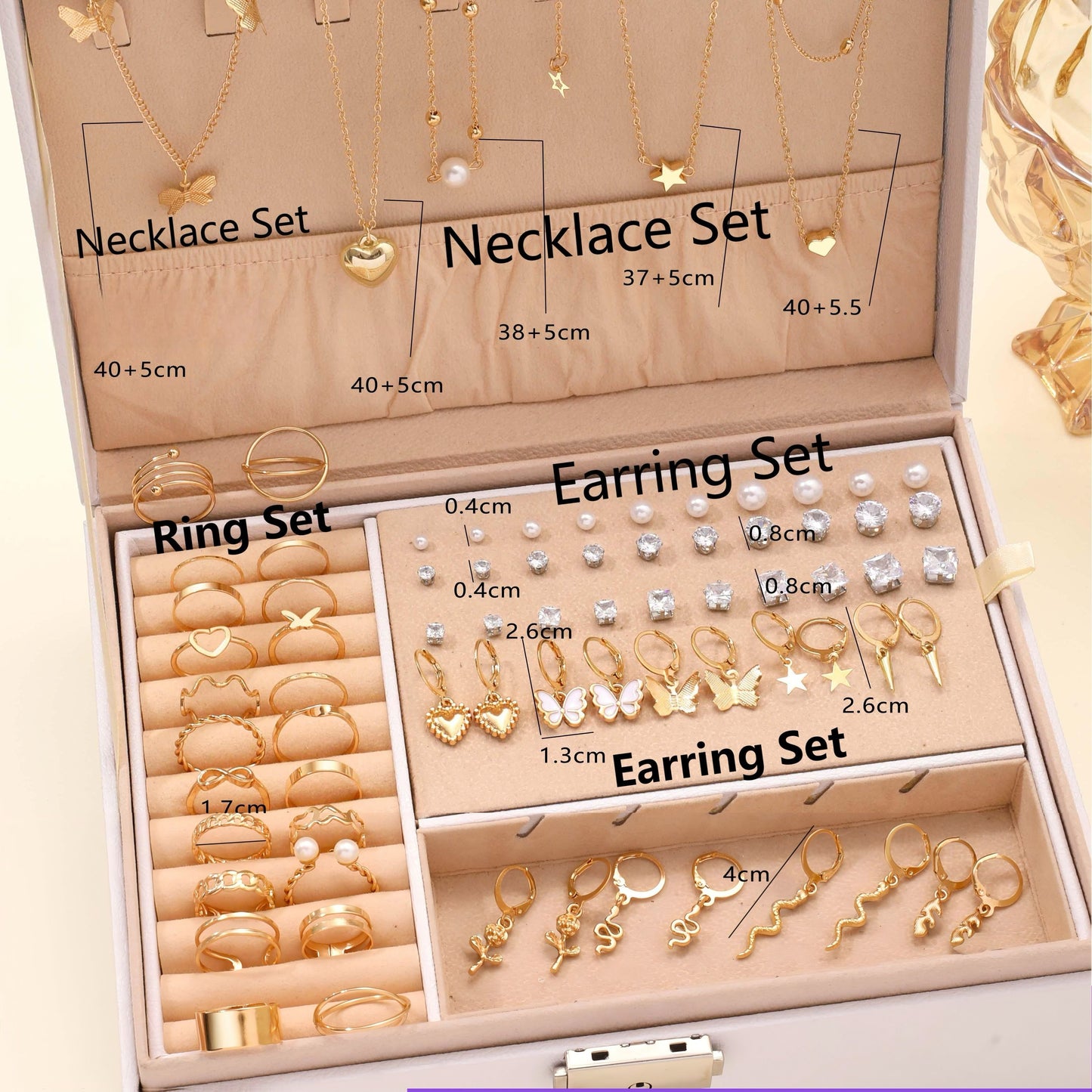 76PCS Luxury Jewelry Set Butterfly Necklace Set Butterfly Ring And Earring Set Diamond And Pearl Earnail Set Elegant Zircon Pendant Earring Ring Necklace Women's Daily Jewelry Gift For Friends