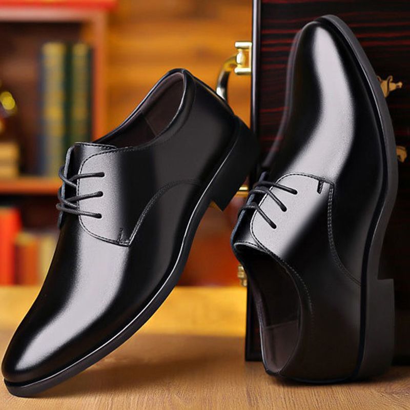 ASSKLO business formal leather shoes Official Shoes for men fashionable and elegant Rubber outsole with raised pointed toe for men lace up leather shoes for weddings groom's Plain Lace up Derby