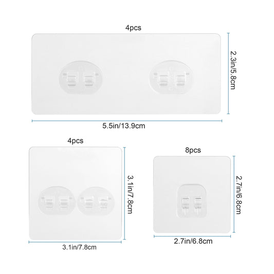 16pcs Shower Caddy Adhesive Hooks, Waterproof Adhesive Hooks Mount Replacement, No Drilling Sticky Hanging Hook(8pcs 7x7cm+4pcs 8x8cm+4pcs 14x6cm)