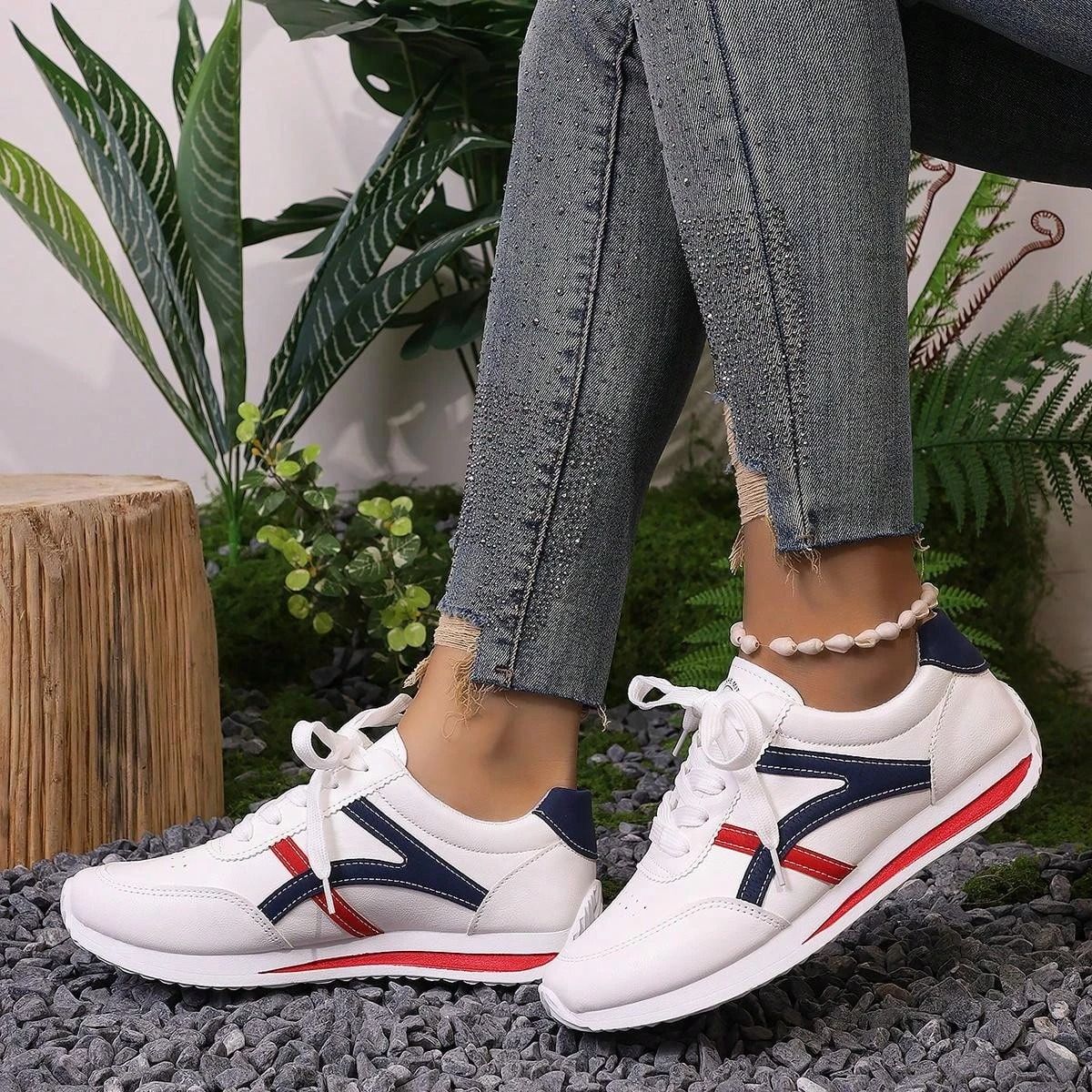 ASSKLO Sneakers Women Large Size New Sports Shoes Women's Small White Shoes Fashion Comfort Sneakers Lightweight Casual Running Shoes trendy shoes tennis shoe ladies shoes leather upper White Red Grey