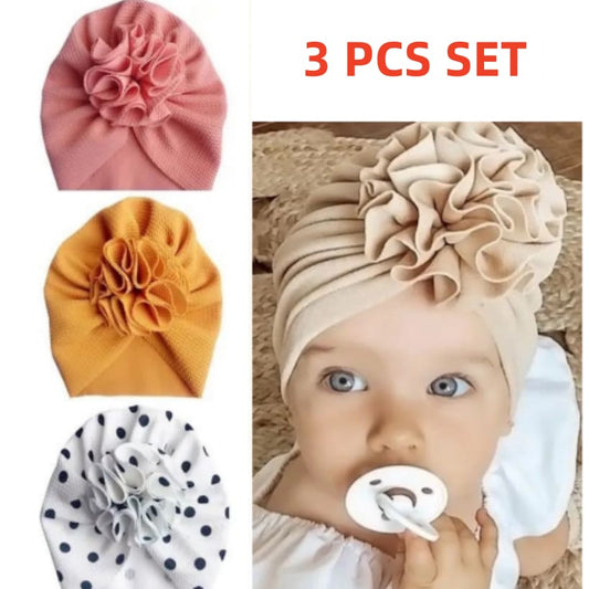 3 Pcs Cute Flower Baby Hat Toddler Turban Infant Head wraps Kids Bonnet Newborn Toddler Beanie Cap for 0-18m Baby Girl Hats Solid Color Newborn Cap Headwear Hair Accessories Suitable For Gift