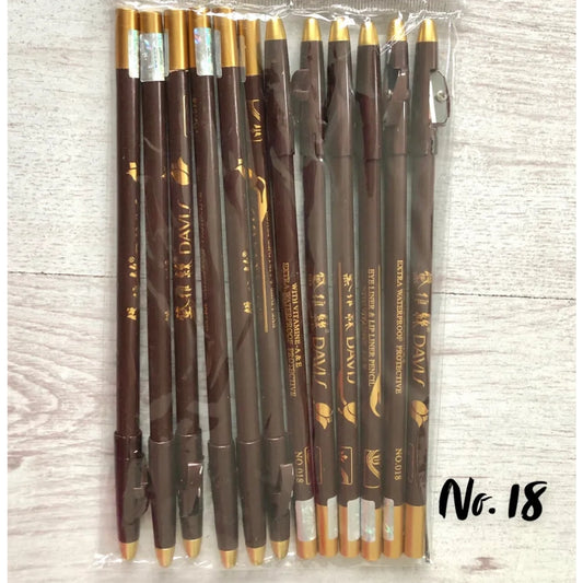 Davis Eye Liner & Lip Liner Pencil - Dark Brown no.018 / Black no.001 - Waterproof with Vitamin A & E