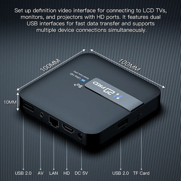 H20PRO Smart TV Box Android 10.0 TV BOX Allwinner H618 Dual Wifi Quad Core 1080P Video TV BOX 2GB 16GB 2.4&5G 4K HD Voice Assistant Media player Android Play Store Very Fast 1080P Set top box