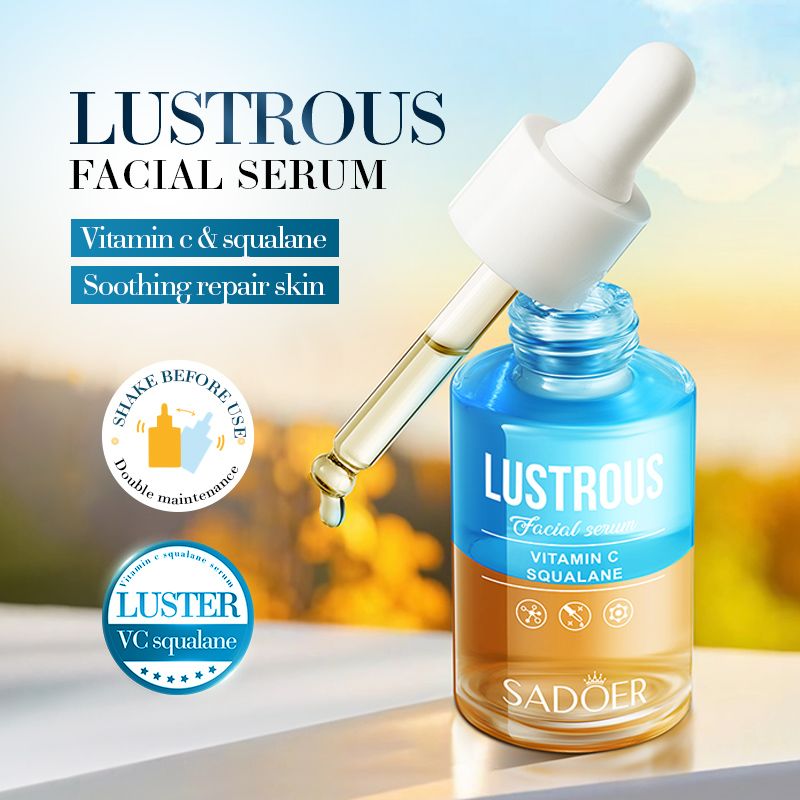 2 in 1 SADOER Vitamin C Squalane Lustrous Facial Serum + Hyaluronic Rosehip Oil Hydrating Facial Serum for Intensive Hydration, Even Skin Tone, Moisturizing, Soothing , Nourishing