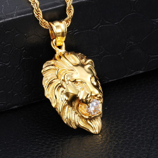 New Fashion Diamond-Encrusted Lion Head Men'S Pendant Cool Men'S Fashion Jewelry Personalized Gift