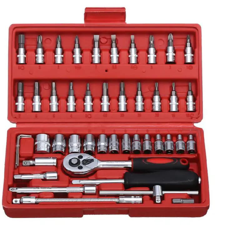 46pcs Car Repair Tool Kit 1/4-Inch Socket Set Car Repair Tool Ratchet Torque Wrench Combo Auto Repairing Set Mechanic Tool