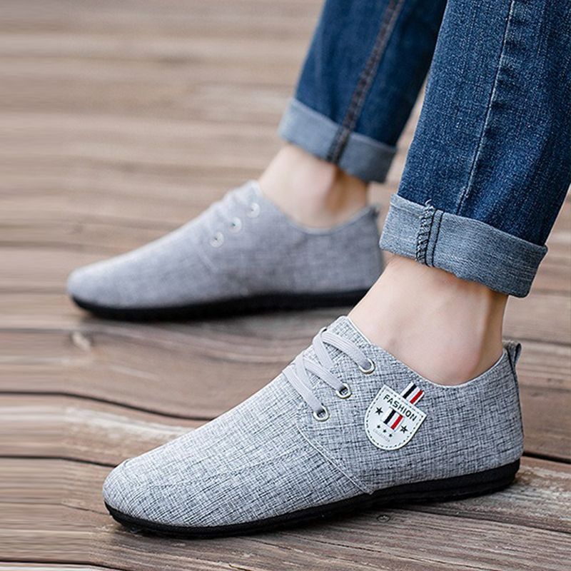ASSKLO men's shoes bean Shoes canvas shoes soft soled Man Sneakers Sports Casual Flat Loafers rubber flats shoe slip on feet lazy shoes youth trendy shoesrunning shoes sole Breathable lightweigh Grey