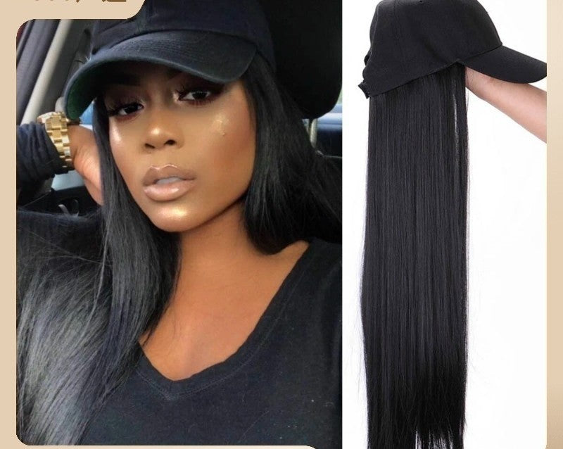 New arrival Wig hat one black long straight hair synthetic lady wig for women