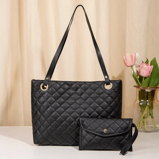 Ladies 2 in 1 PU Leather Wallet&Totes Bag Two-Piece Set Women Satchel Hobo Set New Large Luxury Female Shoulder Tote Bags