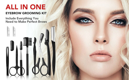 12PCS Black Eyebrows trimmer Eyebrow Trimming Scissors Stainless Steel Tweezers Eyebrow Scraping Eyebrow Comb Razor Eyebrow Clip Makeup Tools Sets