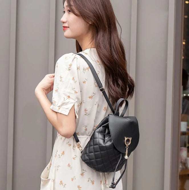 Fashion Women Mini Backpack PU Leather Cute Children Small Drawstring Backpacks Casual Student Bookbags