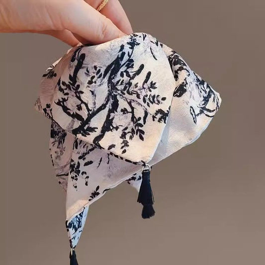 Ink wash Danqing~New Chinese style square scarf, large intestine headband, women's high-end feeling, retro square large headband hair accessory