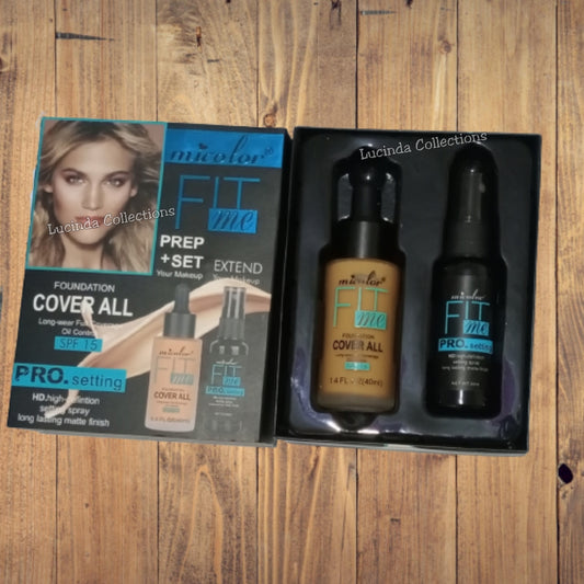 Micolor Fit Me 2 In 1 Prep Set - Cover All Foundation + Pro. Setting Spray Fix Makeup Set