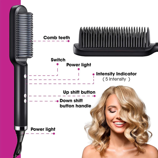 2 In 1 Electric Splint Hair Straightener 2024 Hot Comb Brush Hair Styling Straight Curling Dual-Use Bangs Curling Rod