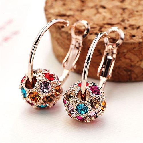 Chinese Style Creative Crystal Diamond Ball Earrings, Colorful Diamond Small Earrings, Lucky Ball Earrings, Transport Bead Earrings, Colorful Earrings, Wholesale