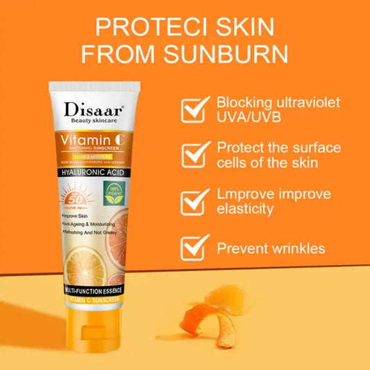 Vitamin C Sunscreen Rice Sun Cream SPF 50+ High UVA UVB Protection with Hyaluronic Acid Berry Glutathione Sun Cream PA+++ UVA UVB Sun Block - Disaar