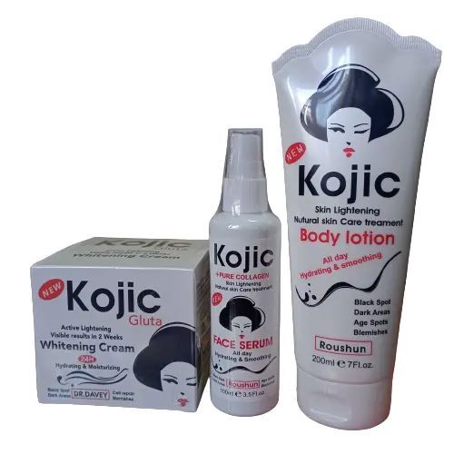 Dr Davey KOJIC GLUTA Face CREAM + Roushun KOJIC Skin Lightening Face SERUM + Body LOTION.