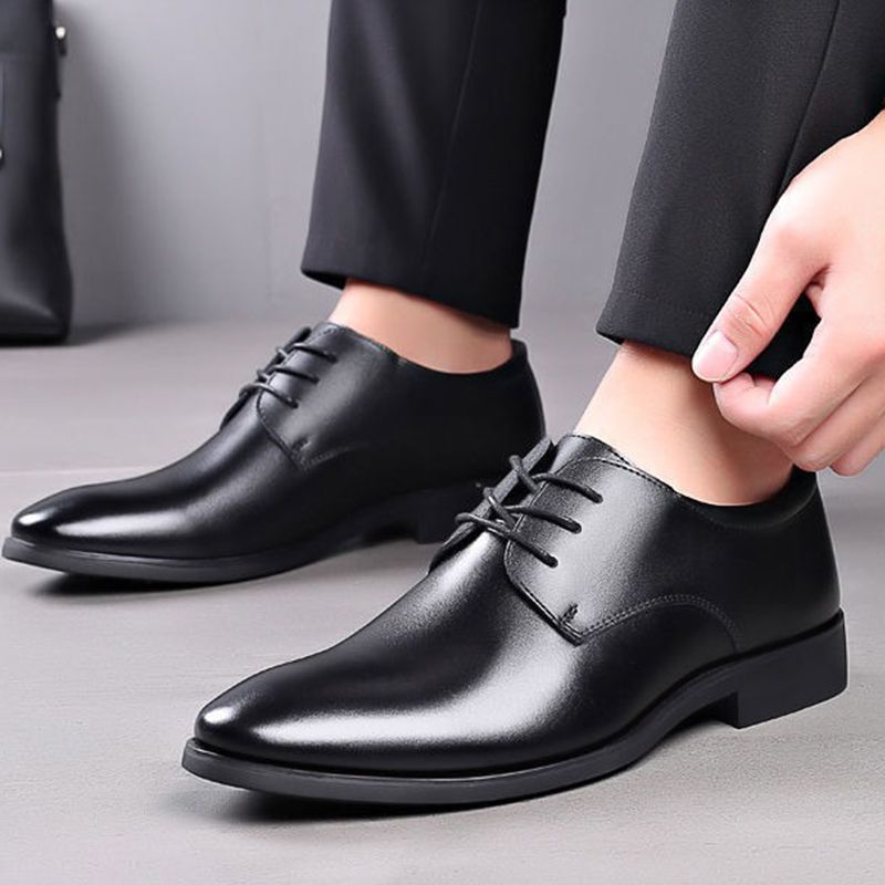 ASSKLO business formal leather shoes Official Shoes for men fashionable and elegant Rubber outsole with raised pointed toe for men lace up leather shoes for weddings groom's Plain Lace up Derby