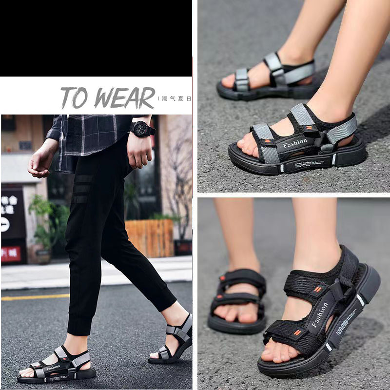 ASSKLO Large Size Men's sandals New fashion summer men's wear-resistant non-slip anti-odor driving shoes can soak couple beach shoes open shoes Black Grey shoes