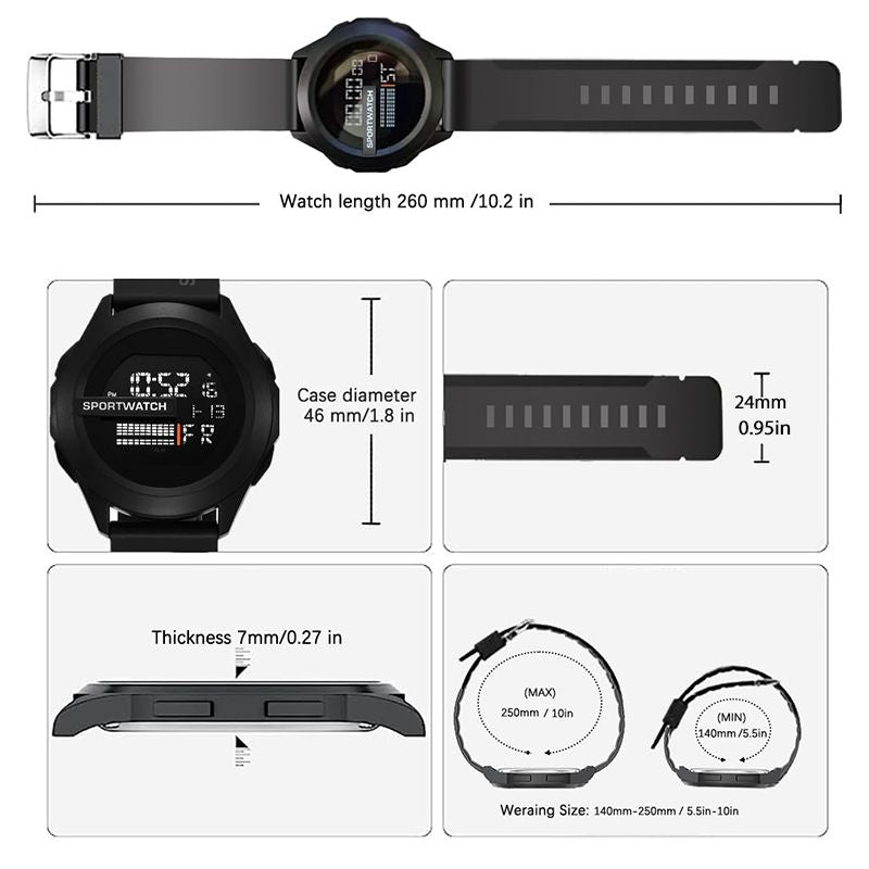 Men Sport LED Watches Men Digital Clock Wristwatch Stopwatch Luminous with Date Week Original Waterproof Clock Multi-Functional Rubber Man Fitnes Athlete Timekeeping Electronic Watch