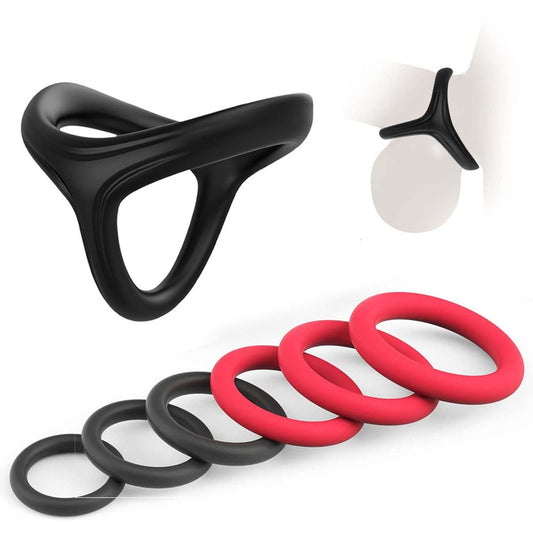 7pcs Pack Elastic Cock Ring Testicle Restraint Sexual Pleasure Erection Enhanced Silicone Penis Rings Prolonged Intercourse Long Lasting Stronger Ultra Soft Stretch Adult Sex Toy for Men Couples