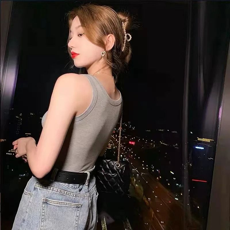 New Camisole vest Women Tops T-shirts Small Tank top slim Women's Cotton Ladies Girls' Suspended Vest Female Camisole wearoutside sleeveless threaded t-shirt Running Gym Yoga Lingerie Clothing Dresse
