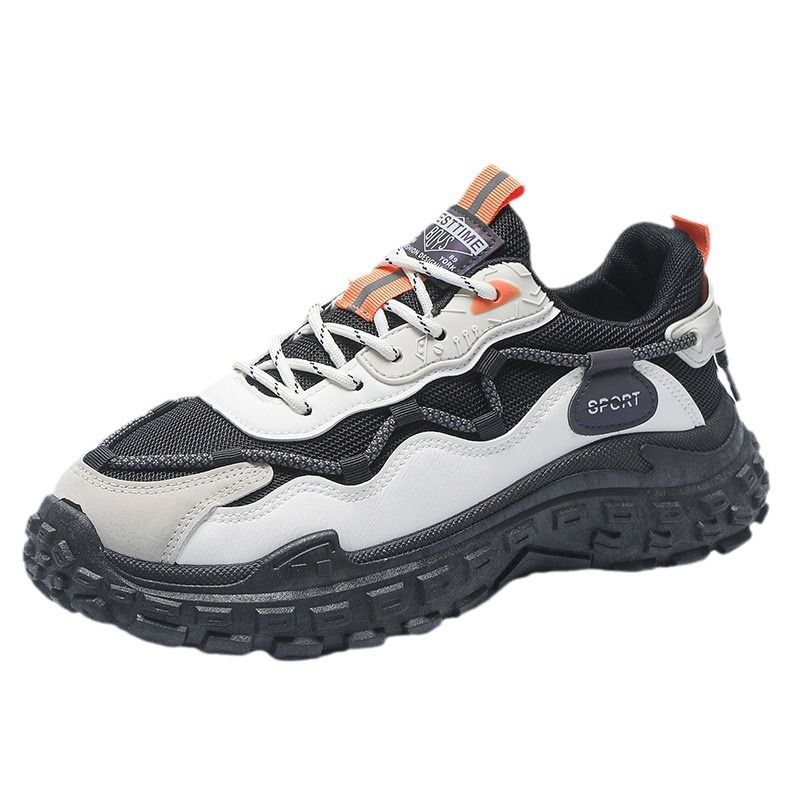 New Men's Shoes Breathable Mesh Surface All Sports Leisure Running Thick Soled Men's Sneakers Orange Black