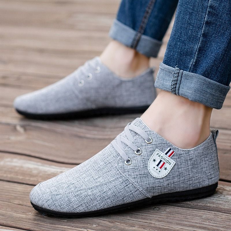 ASSKLO men's shoes bean Shoes canvas shoes soft soled Man Sneakers Sports Casual Flat Loafers rubber flats shoe slip on feet lazy shoes youth trendy shoesrunning shoes sole Breathable lightweigh Grey