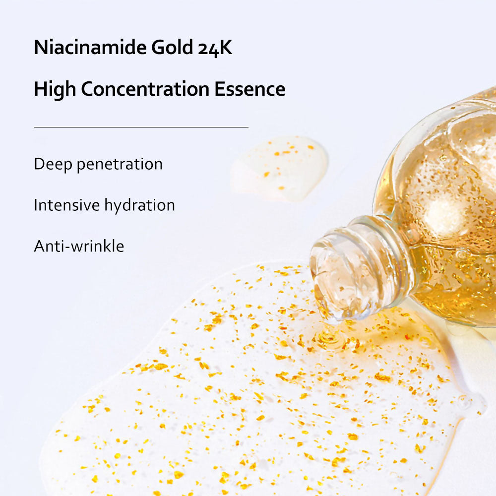 New 24K Gold Niacinamide Face Essence Oil Moisturizing Anti-aging&Wrinkle Hyaluronic Acid Serum Shrinks Pores Repairs Dry Loose Skin