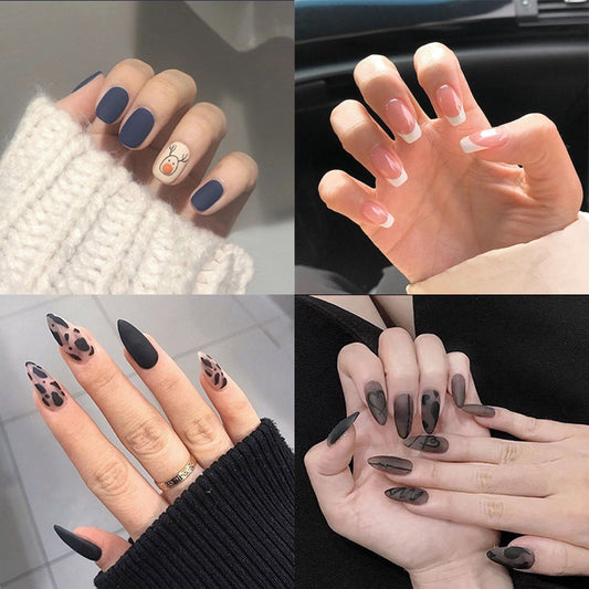 24pcs Fake Nails Reusable Stick On Nails Press on Full Cover False Nail Tips with Jelly Stickers Makeup Accessories